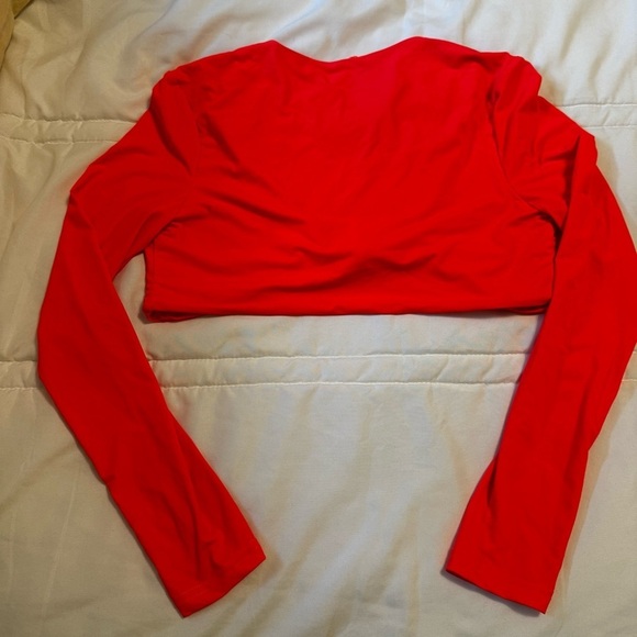 NWT Fashion Nova Bright Orange Long Sleeve Crop Top High Waist Swimsuit Sz M - Picture 2 of 11